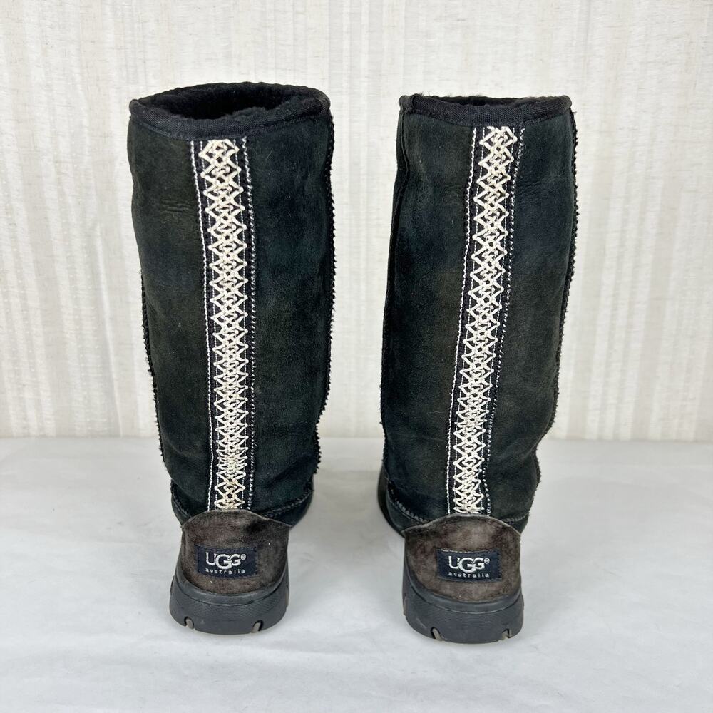 Ugg Black Suede Shearling Lined Ultimate Tall Braid 5340 Boots Size 6